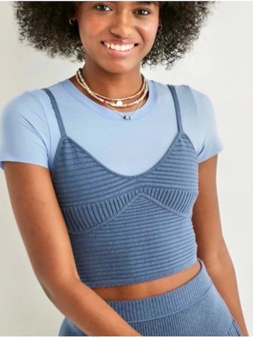 Aerie Ribbed Crop Camisole in Blue Size Medium